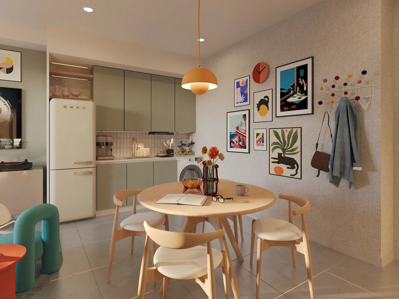 The dining area of a one-bedroom at Liv. Artist's perspective.