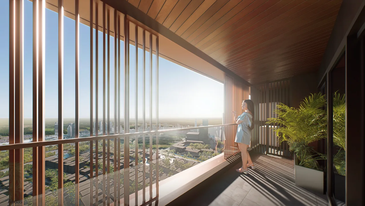 The Sun Room at Sondris, glazed and looking out over the city. Artist's perspective.