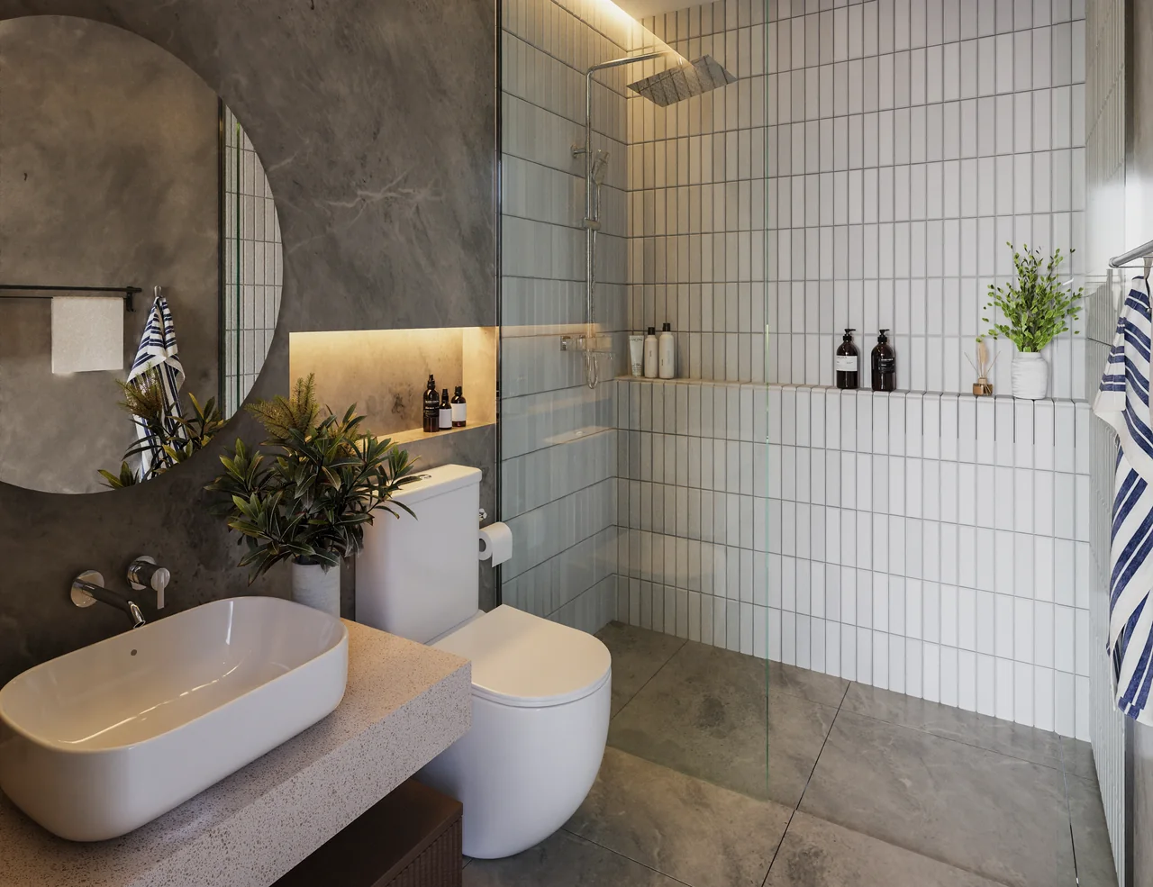 Two-bedroom toilet and bath at Sondris. Artist's perspective.