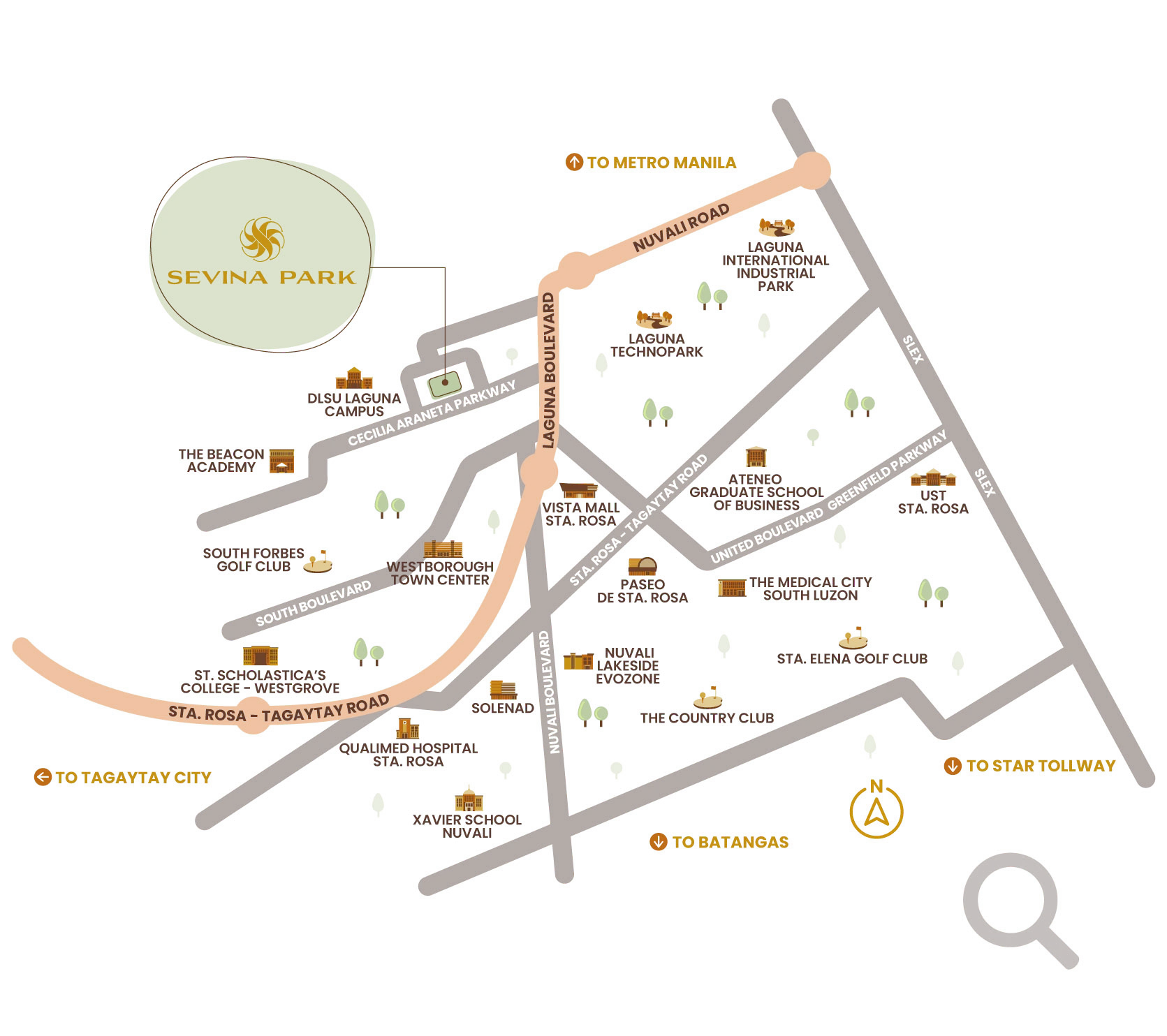 Site map of Sevina Park, Bi&ntilde;an, showing Una Apartments within the estate.